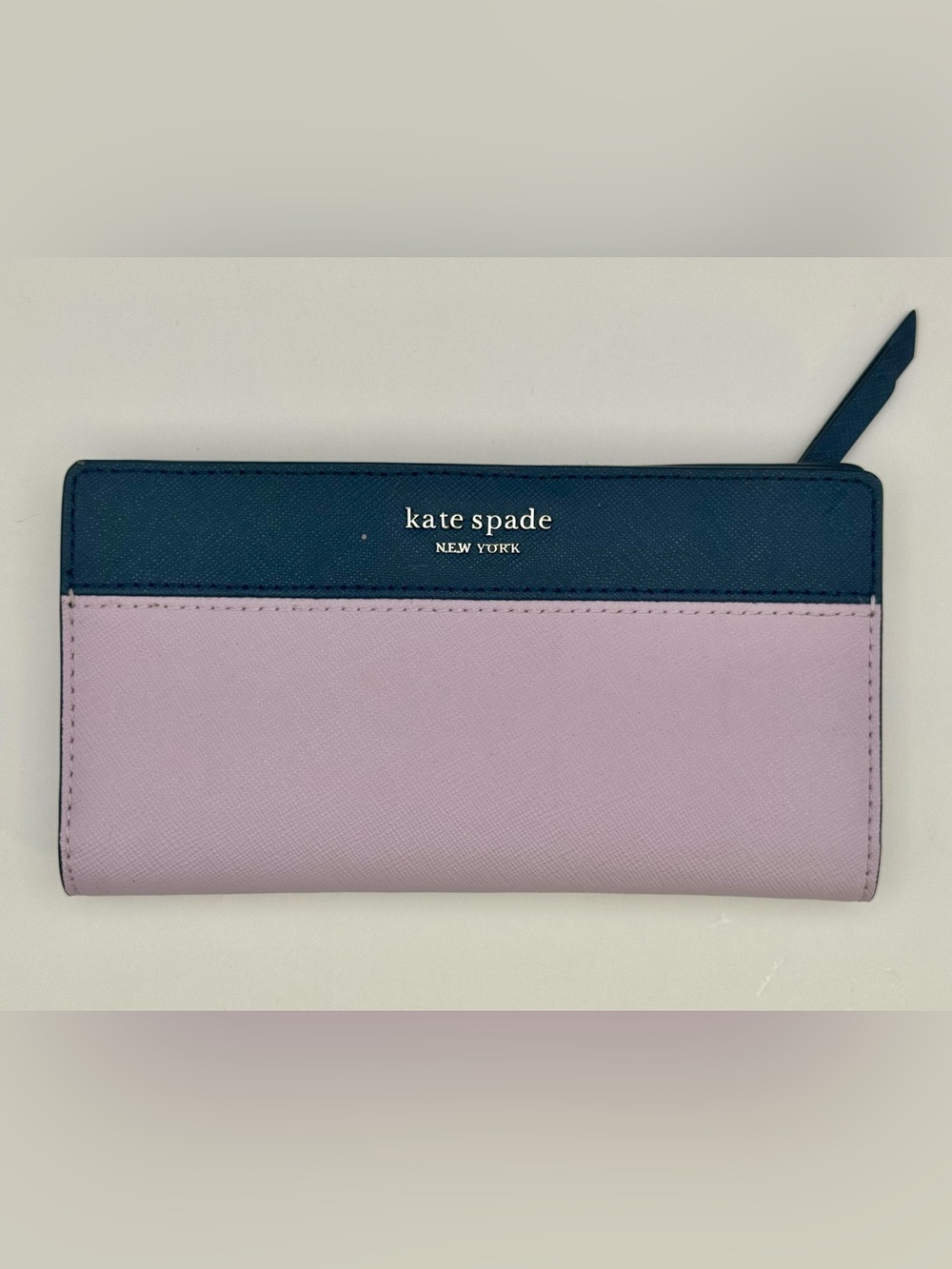 Kate Spade Cameron Lavender Mist/Petrol Blue Leather Large Slim Bifold Wallet